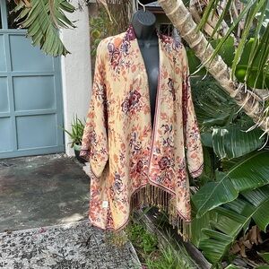 Floral Jacquard fringed reversible duster jacket or shawl by pretty persuasion